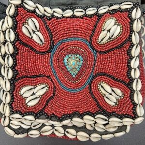 Scrap for Crafting Cowrie Shell Red Beads Brass Turquoise Black Boho Tribal READ